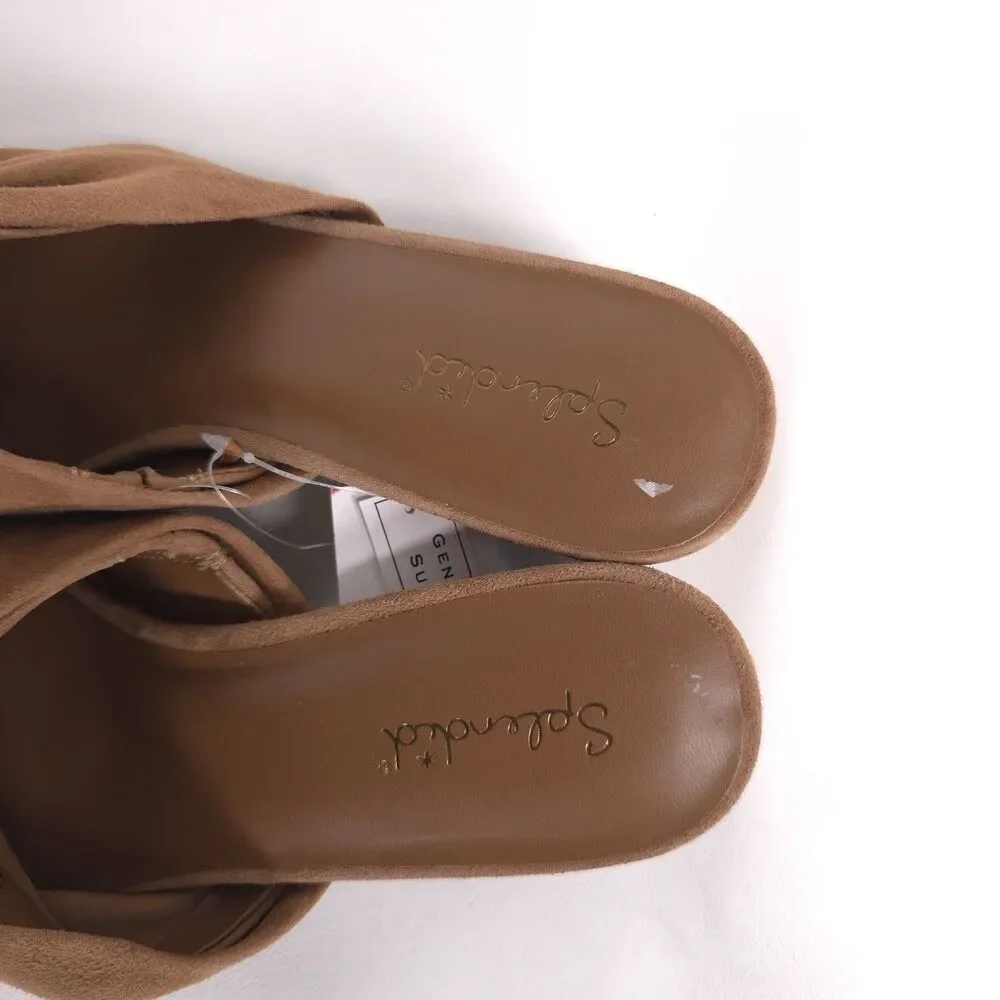Splendid New Lanis GENUINE SUEDE LEATHER Mules 8.5 M Caramel Knot Heeled Pointed